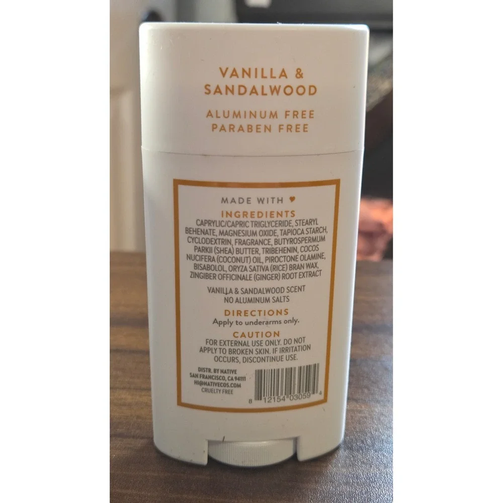 Native Deodorant Vanilla & Sandalwood Aluminum Free Paraben Free 2.65 oz Stick